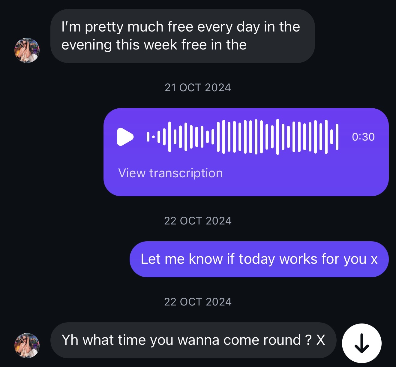 Dating app conversation screenshot