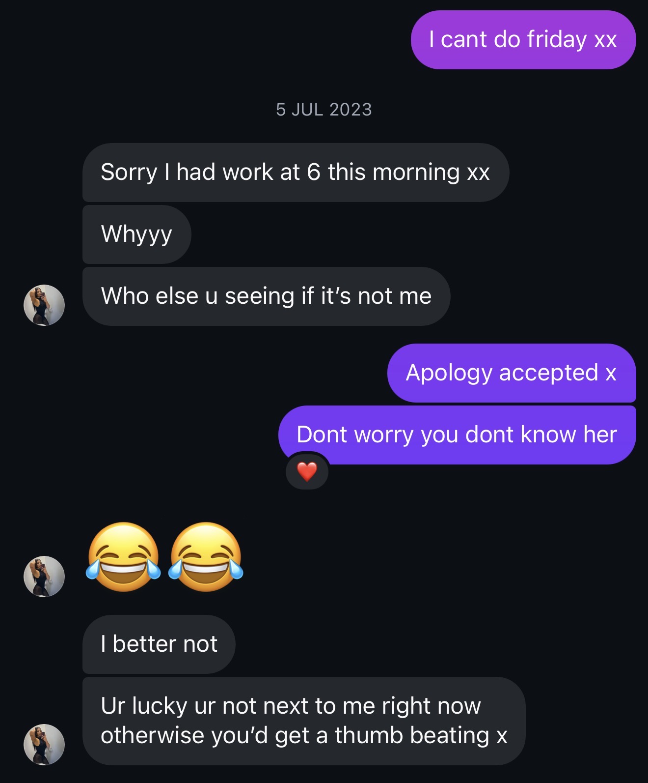 Dating app conversation screenshot