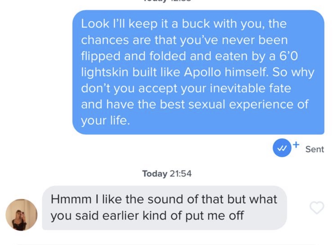 Dating app conversation screenshot